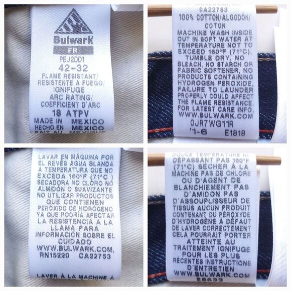 Bulwark FR Jeans Mens 42 x 32 (Waist 40") Blue Denim Cotton Cat 2 2112 PEJ2DD1 - Picture 9 of 16